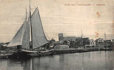 Gruß aus Fischhausen mit Hafenbild Ostpreußen Postkarte AK 1915