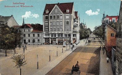 Insterburg Buttermarkt mit Wilhelmstrasse Postkarte 1915