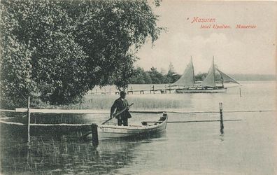 Insel Upalten Mauersee in Masuren Ostpreussen Postkarte AK 1908