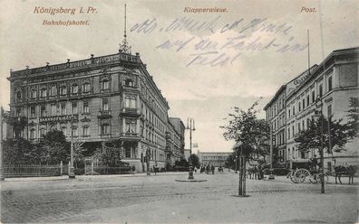 Königsberg Preußen Bahnhofshotel Klapperwiese Post. AK 1915