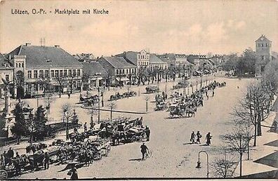 Lötzen O.-Pr. Marktplatz mit Kirche Postkarte AK