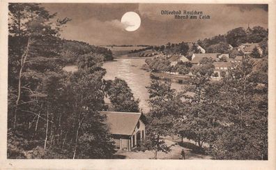 Ostseebad Rauschen Ostpreußen Abend am Teich Mondschein Postkarte