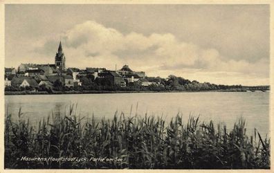 Partie am See Masurens Hauptstadt Lyck Ostpreussen Postkarte AK