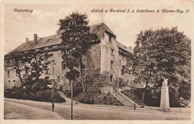 Schloss und Denkmal Ulanen Reg. 12 in Insterburg Ostpreußen Postkarte AK