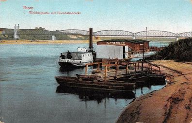 Thorn (Torun) Weichselpartie mit Eisenbahnbrücke Feldpost AK 1918