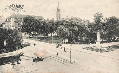 Blick auf Kirche und Denkmäler in Gumbinnen Ostpreussen Postkarte AK 1914