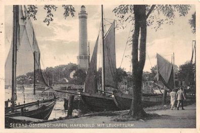 AK Seebad Osternothafen Hafenbild Leuchturm Liebespaar am Boote 1931