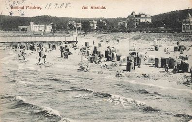 Am Strande, Strandleben in Seebad Misdroy Pommern Postkarte AK 1908