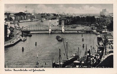 Baumbrücke mit Getreidesilo in Stettin Pommern Postkarte AK