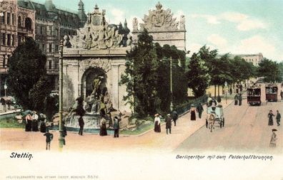 Berlinerthor mit dem Felderhoffbrunnen Stettin Pommern Postkarte AK