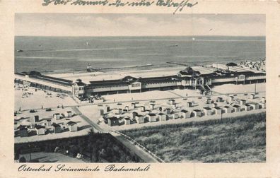 Blick auf Badeanstalt im Ostseebad Swinemünde in Pommern Postkarten AK