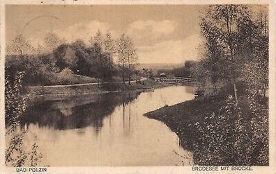 Bad Polzin Brodesee mit Brücke Postkarte AK 1927