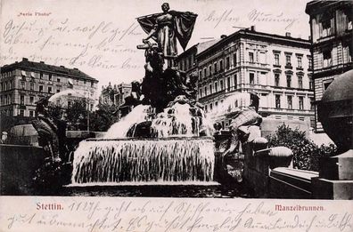 Ansicht Manzelbrunnen in Stettin Pommern Postkarte AK 1904