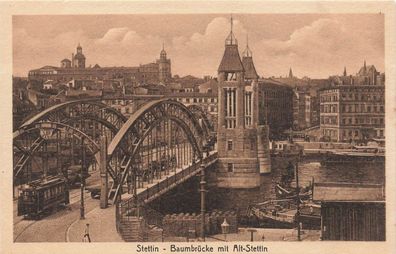 Baumbrücke mit Alt Stettin Stettin Pommern Postkarte AK