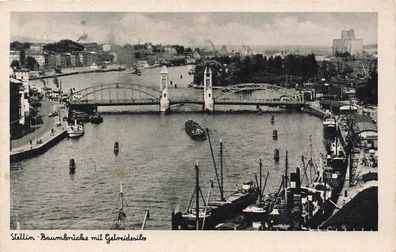 Baumbrücke mit Getreidesilo Stettin Pommern Postkarte AK