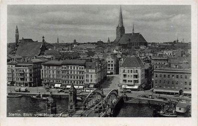 Blick vom Hauptzollamt Brücke und Kathedrale Stettin Pommern Postkarte AK 1940