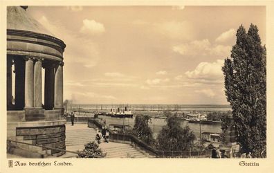 Blick von der Hakenterrasse auf die Oder Stettin Pommern Postkarte AK 1934