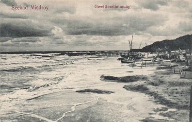 Gewitterstimmung am Strand Seebad Misdroy Pommern Postkarte AK