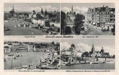 Gruß aus Stettin Panoramakarte Hafen und Regierungsgebäude Pommern Postkarte AK