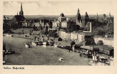 Hafenbild mit Landungsplatz Stettin Pommern Postkarte AK