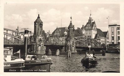 Hansabrücke mit Zollamt in Stettin Pommern Postkarte AK 1942