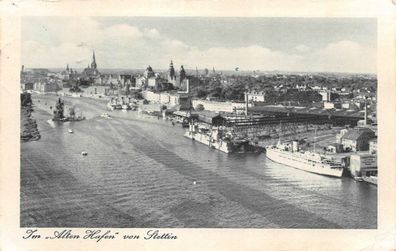 Im "Alten Hafen" von Stettin Postkarte AK 1939