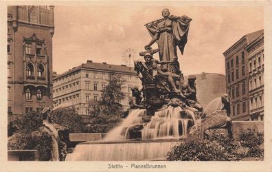 Manzelbrunnen in Stettin Pommern Postkarte AK