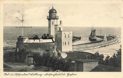 Lotsenturm und Hafen in Ostseebad Kolberg Pommern Postkarte AK 1931