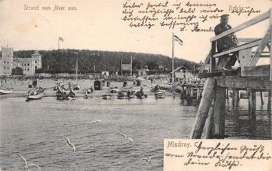 Misdroy Strand vom Meer aus Brücke Postkarte AK 1905