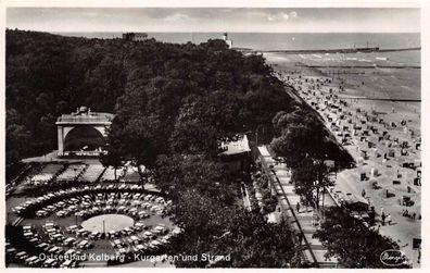 Ostseebad Kolberg Kurgarten und Strand Postkarte AK 1941