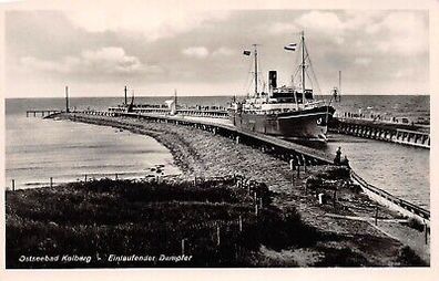 Ostseebad Kolberg Einlaufender Dampfer Postkarte AK