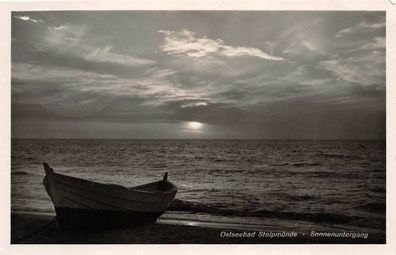 Ostseebad Stolpmünde Sonnenuntergang Postkarte AK 1933