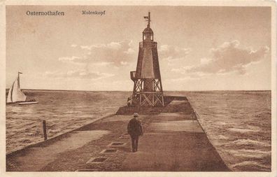 Osternothafen Molenkopf Segelboot Leuchtturm AK