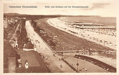 Ostseebad Swinemünde Blick vom Kurhaus auf die Strandpromenade Postkarte AK