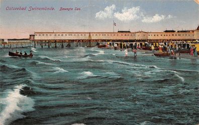 Ostseebad Swinemünde Bewegte See Postkarte AK 1921