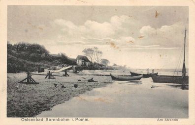 Ostseebad Sorenbohm i. Pomm. Am Strande Postkarte AK