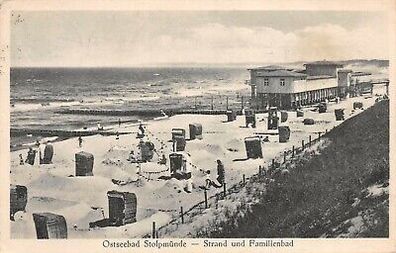 Ostseebad Stolpmünde Strand und Familienbad Postkarte AK 1930