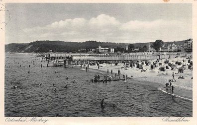 Ostseebad Misdroy Strandleben Postkarte AK 1936