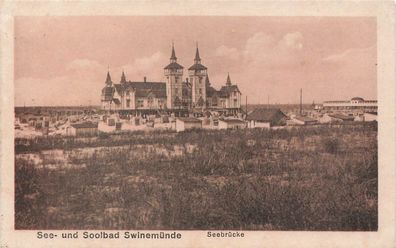 Seebrücke in See- und Soolbad Swinemünde Pommern Postkarte AK 1919