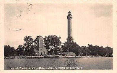 Seebad Swinemünde Osternothafen Partie am Leuchtturm Postkarte AK 1935