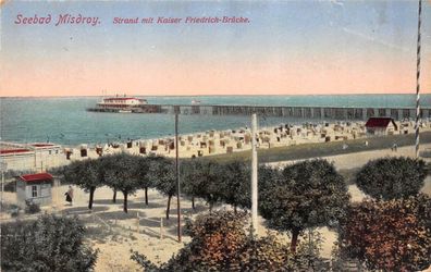 Seebad Misdroy Strand mit Kaiser Friedrich-Brücke Postkarte AK