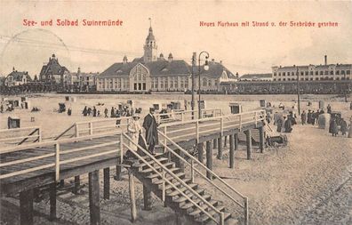 See- und Solbad Swinemünde Neues Kurhaus mit Strand v. d. Seebrücke ges. AK 1919