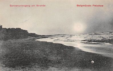 Sonnenuntergang am Strande Stolpmünde-Freichow Postkarte AK