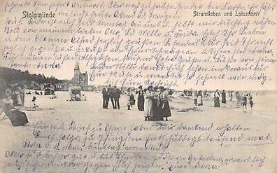 Stolpmünde Strandleben und Lotsenamt Postkarte AK 1903