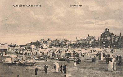 Strandleben in Ostseebad Swinemünde Pommern Postkarte AK 1908