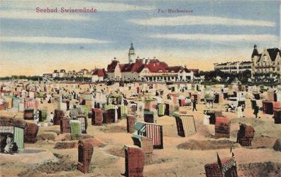 Strandleben zur Hochsaison Ostseebad Swinemünde Pommern Postkarte AK