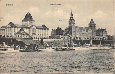 Stettin Hakenterrasse Oder Dampfschiff Feldpostkarte 1917