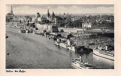 Stettin Am Hafen Dampfer Postkarte AK