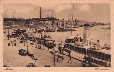 Stettin Hafenbild Dampfer Postkarte AK 1933