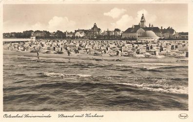 Strand mit Kurhaus Ostseebad Swinemünde Pommern Postkarte AK 1941